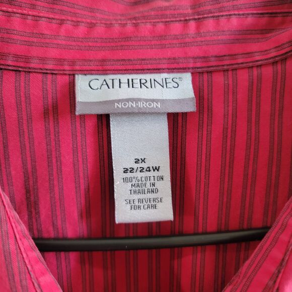 Catherines Womens‎ Button Up Top Size 2X Red Striped Non Iron Career - Picture 4 of 6
